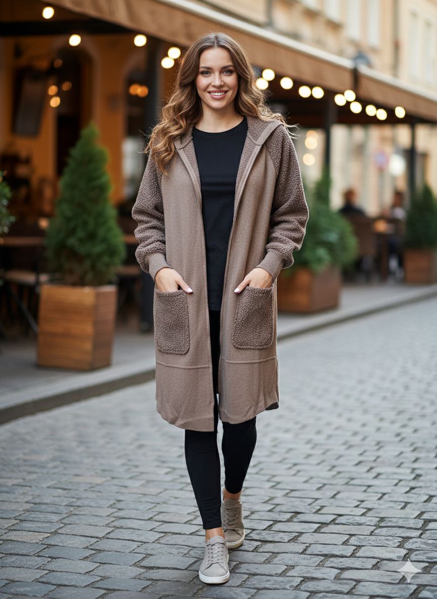 Кардиган
Розмір оверсайз ( ог від 90 до 120 см) тканина добре тягнеться
Теплий оверсайз кардиган з альпаки та тедді на замші — нереально м’який, зручний і дуже стильний.